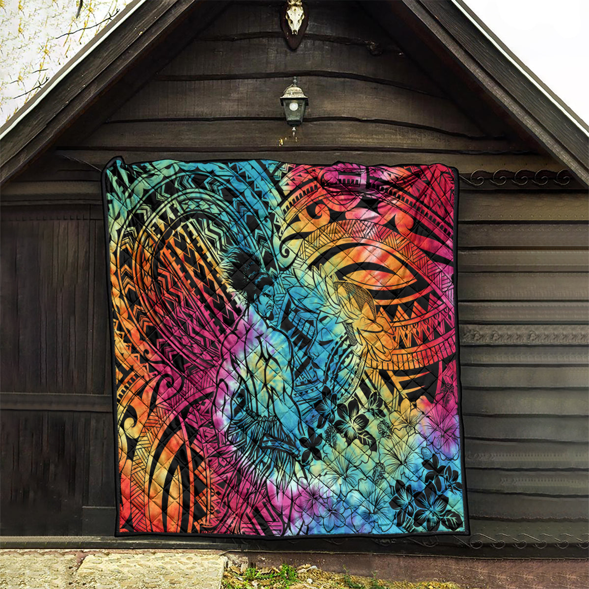 Beauty and The Warrior Polynesian Valentine Quilt Hibiscus FLowers Rainbow Style LT9 - Polynesian Pride