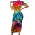 Beauty and The Warrior Polynesian Valentine Short Sleeve Bodycon Dress Hibiscus FLowers Rainbow Style LT9 Long Dress Rainbow - Polynesian Pride