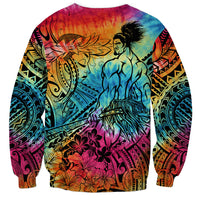 Beauty and The Warrior Polynesian Valentine Sweatshirt Hibiscus FLowers Rainbow Style LT9 - Polynesian Pride