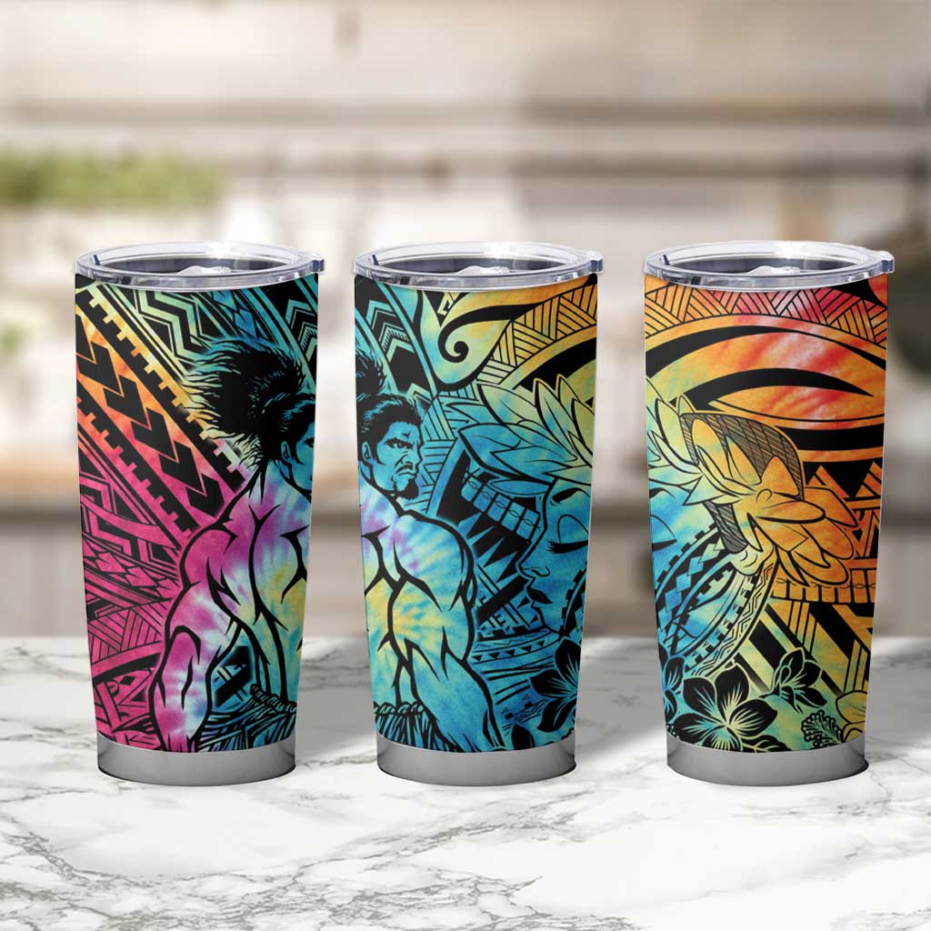 Beauty and The Warrior Polynesian Valentine Tumbler Cup Hibiscus FLowers Rainbow Style LT9 - Polynesian Pride