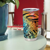 Beauty and The Warrior Polynesian Valentine Tumbler Cup Hibiscus FLowers Rainbow Style LT9 - Polynesian Pride