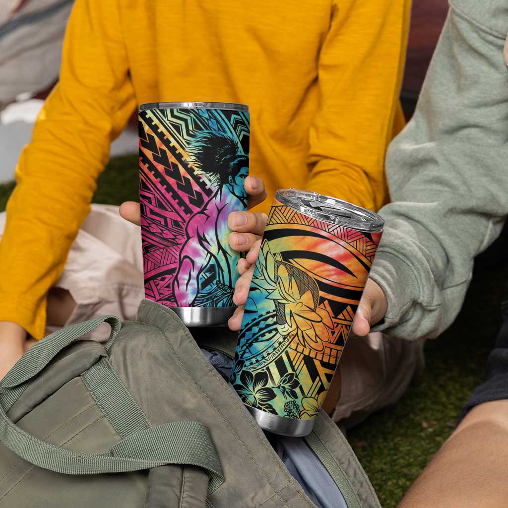 Beauty and The Warrior Polynesian Valentine Tumbler Cup Hibiscus FLowers Rainbow Style LT9 - Polynesian Pride