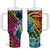 Beauty and The Warrior Polynesian Valentine Tumbler With Handle Hibiscus FLowers Rainbow Style