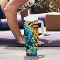 Beauty and The Warrior Polynesian Valentine Tumbler With Handle Hibiscus FLowers Rainbow Style LT9 - Polynesian Pride