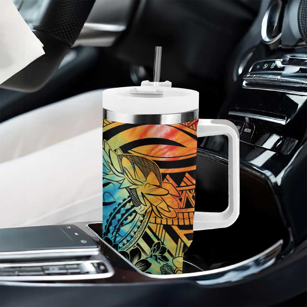 Beauty and The Warrior Polynesian Valentine Tumbler With Handle Hibiscus FLowers Rainbow Style LT9 - Polynesian Pride