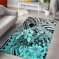 Beauty and The Warrior Polynesian Valentine Area Rug Hibiscus FLowers Turquoise Style LT9 - Polynesian Pride