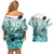 Beauty and The Warrior Polynesian Valentine Couples Matching Off Shoulder Short Dress and Hawaiian Shirt Hibiscus FLowers Turquoise Style LT9 - Polynesian Pride