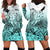 Beauty and The Warrior Polynesian Valentine Hoodie Dress Hibiscus FLowers Turquoise Style LT9 - Polynesian Pride