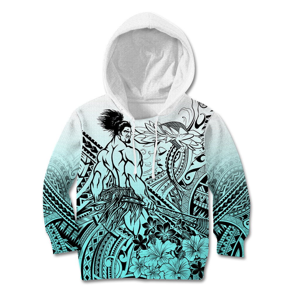 Beauty and The Warrior Polynesian Valentine Kid Hoodie Hibiscus FLowers Turquoise Style LT9 Hoodie Turquoise - Polynesian Pride