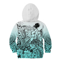 Beauty and The Warrior Polynesian Valentine Kid Hoodie Hibiscus FLowers Turquoise Style LT9 - Polynesian Pride