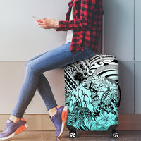 Beauty and The Warrior Polynesian Valentine Luggage Cover Hibiscus FLowers Turquoise Style LT9 - Polynesian Pride