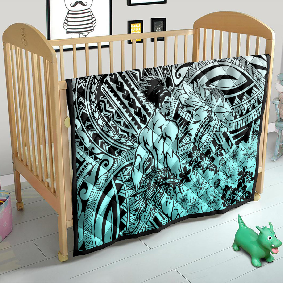 Beauty and The Warrior Polynesian Valentine Quilt Hibiscus FLowers Turquoise Style LT9 - Polynesian Pride