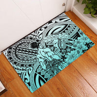 Beauty and The Warrior Polynesian Valentine Rubber Doormat Hibiscus FLowers Turquoise Style LT9 Turquoise - Polynesian Pride