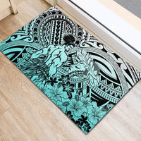 Beauty and The Warrior Polynesian Valentine Rubber Doormat Hibiscus FLowers Turquoise Style LT9 - Polynesian Pride