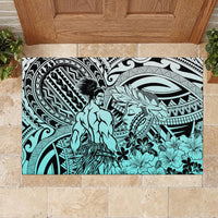 Beauty and The Warrior Polynesian Valentine Rubber Doormat Hibiscus FLowers Turquoise Style LT9 - Polynesian Pride