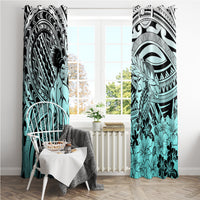 Beauty and The Warrior Polynesian Valentine Window Curtain Hibiscus FLowers Turquoise Style LT9 - Polynesian Pride