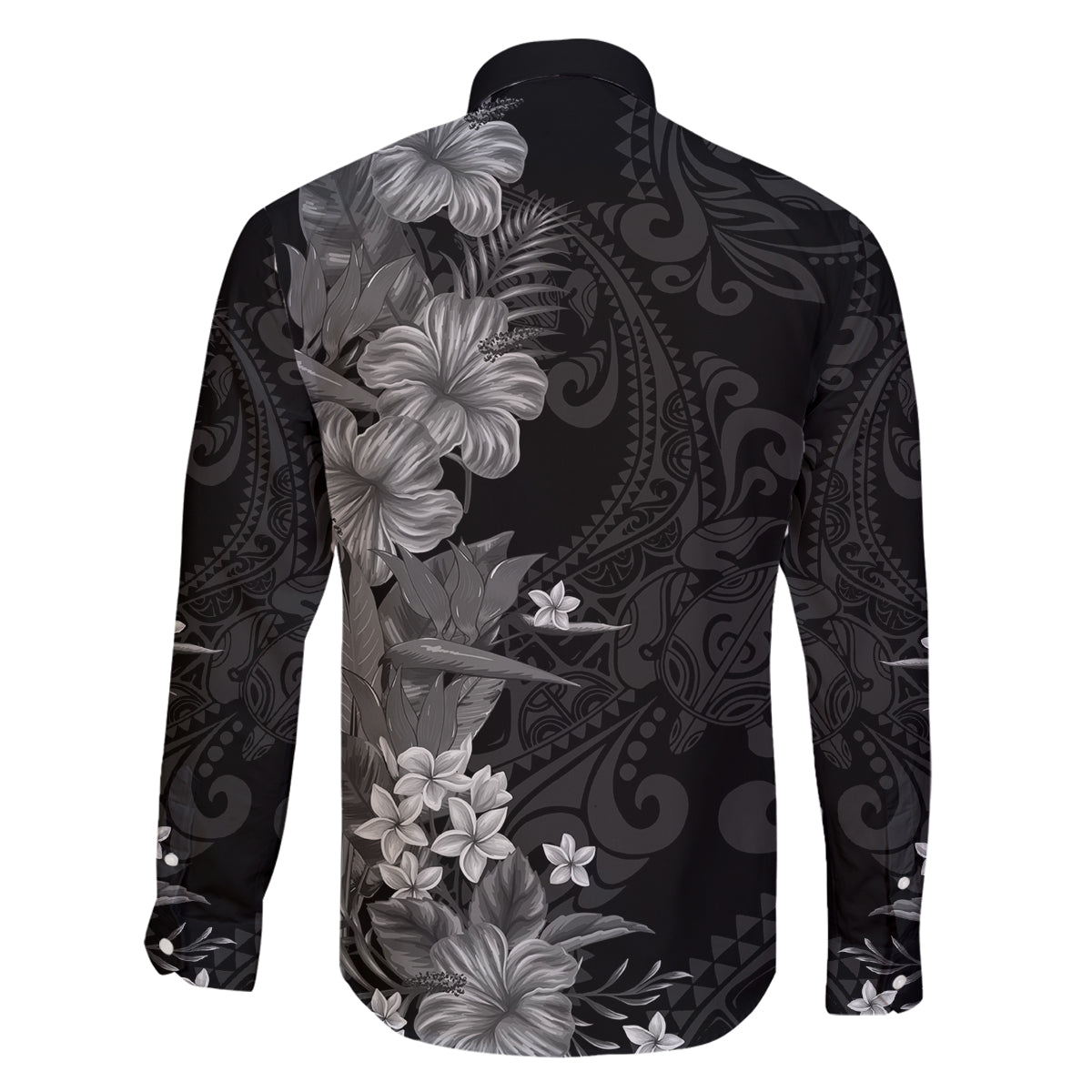 Hawaii Tropical Flowers Tribal Pattern Family Matching Off Shoulder Maxi Dress and Hawaiian Shirt Black Style LT9 - Polynesian Pride