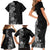 Hawaii Tropical Flowers Tribal Pattern Family Matching Short Sleeve Bodycon Dress and Hawaiian Shirt Black Style LT9 - Polynesian Pride