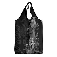 Hawaii Tropical Flowers Tribal Pattern Grocery Bag Black Style LT9 - Polynesian Pride