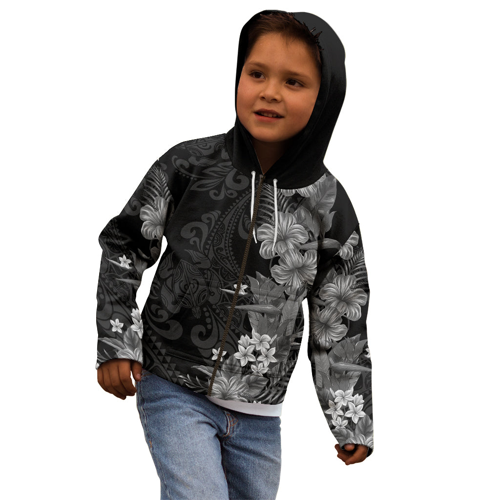 Hawaii Tropical Flowers Tribal Pattern Kid Hoodie Black Style LT9 - Polynesian Pride