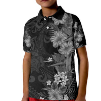 Hawaii Tropical Flowers Tribal Pattern Kid Polo Shirt Black Style LT9 Kid Black - Polynesian Pride
