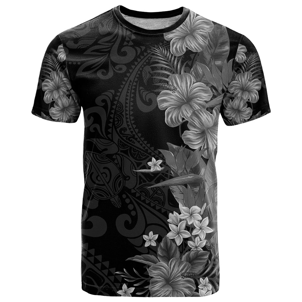 Hawaii Tropical Flowers Tribal Pattern T Shirt Black Style LT9 Black - Polynesian Pride