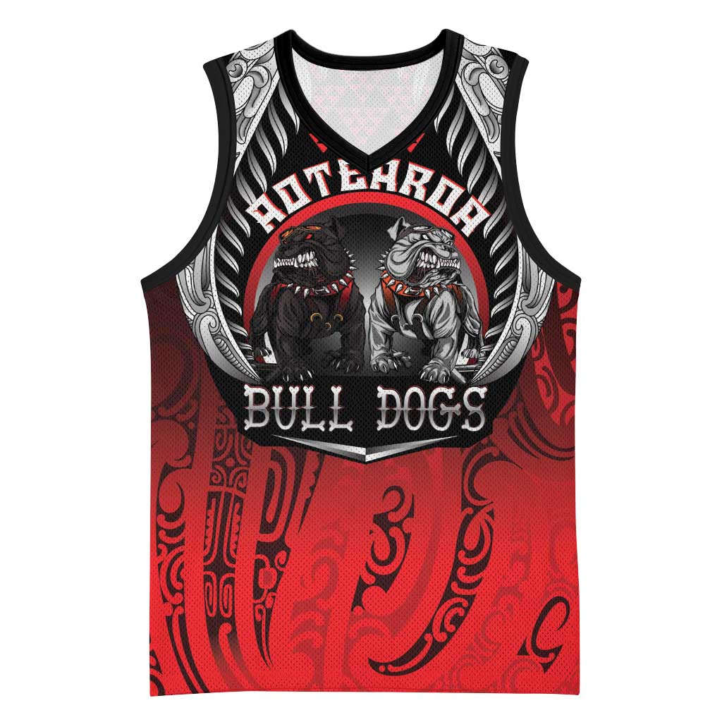 Aotearoa Bulldog Personalised Basketball Jersey Maori Kowhaiwhai Motif - Polynesian Pride