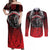 Aotearoa Bulldog Personalised Couples Matching Off Shoulder Maxi Dress and Long Sleeve Button Shirt Maori Kowhaiwhai Motif