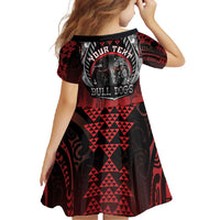 Aotearoa Bulldog Personalised Family Matching Long Sleeve Bodycon Dress and Hawaiian Shirt Maori Kowhaiwhai Motif