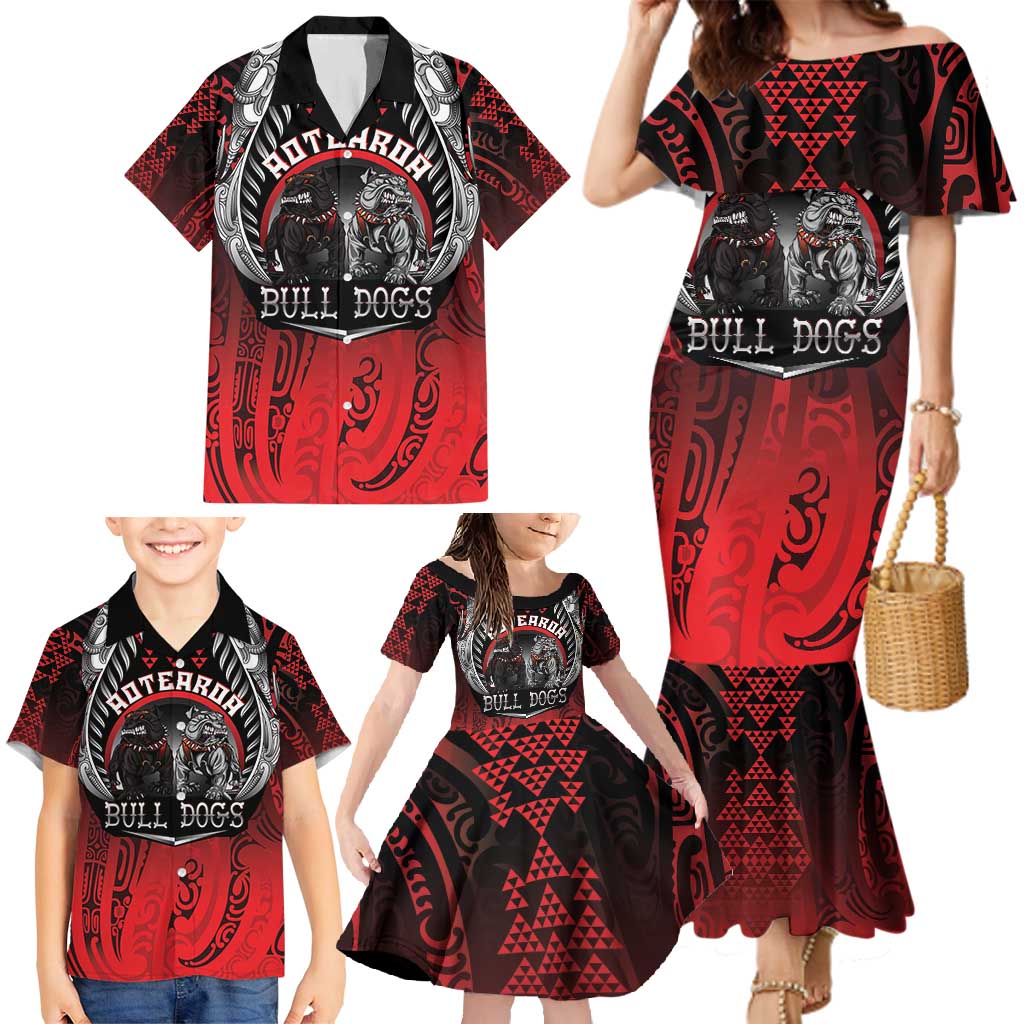 Aotearoa Bulldog Personalised Family Matching Mermaid Dress and Hawaiian Shirt Maori Kowhaiwhai Motif