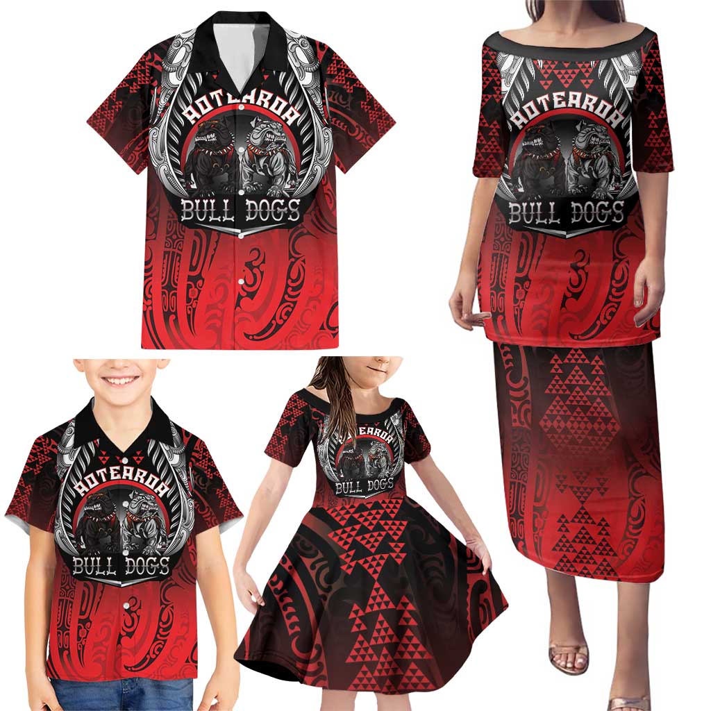 Aotearoa Bulldog Personalised Family Matching Puletasi and Hawaiian Shirt Maori Kowhaiwhai Motif