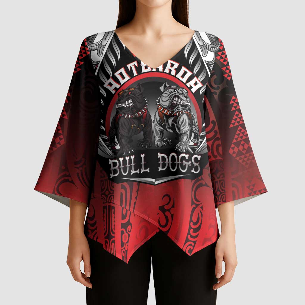 Aotearoa Bulldog Personalised Kimono Sleeve Blouse Maori Kowhaiwhai Motif - Polynesian Pride