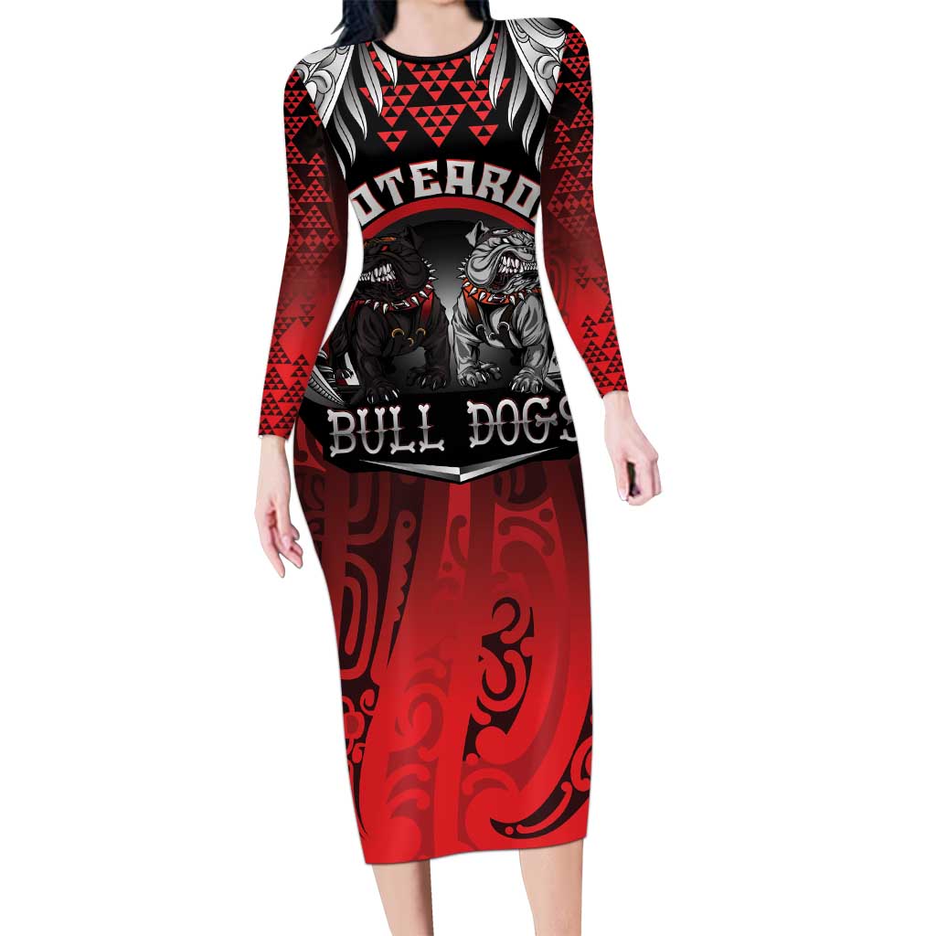 Aotearoa Bulldog Personalised Long Sleeve Bodycon Dress Maori Kowhaiwhai Motif