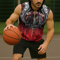 Aotearoa Bulldog Personalised Sleeveless Zip Hoodie Maori Kowhaiwhai Motif - Polynesian Pride