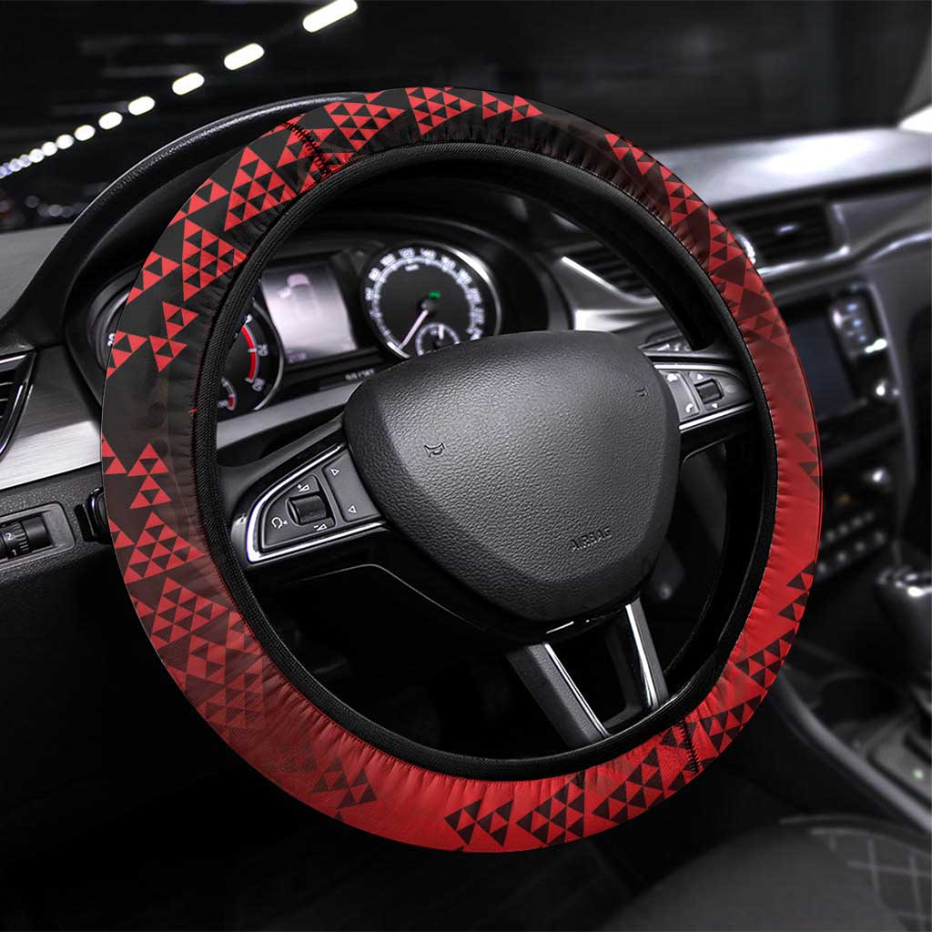 Aotearoa Bulldog Steering Wheel Cover Maori Kowhaiwhai Motif