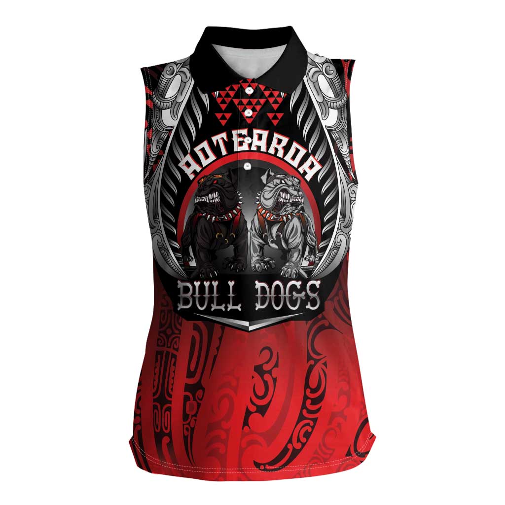 Aotearoa Bulldog Personalised Women Sleeveless Polo Shirt Maori Kowhaiwhai Motif