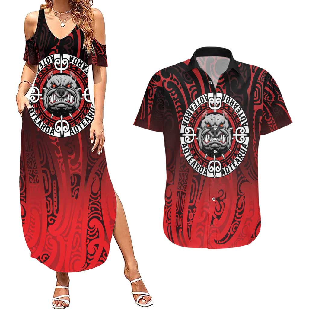 Aotearoa Bulldog Couples Matching Summer Maxi Dress and Hawaiian Shirt New Zealand Kowhaiwhai Tribal