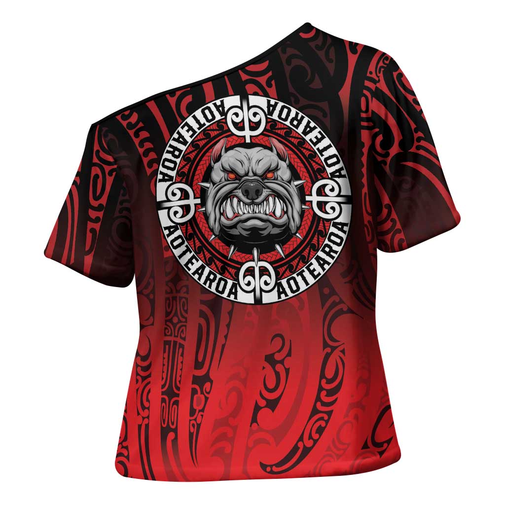 Aotearoa Bulldog Cross Shoulder Shirt New Zealand Kowhaiwhai Tribal - Polynesian Pride