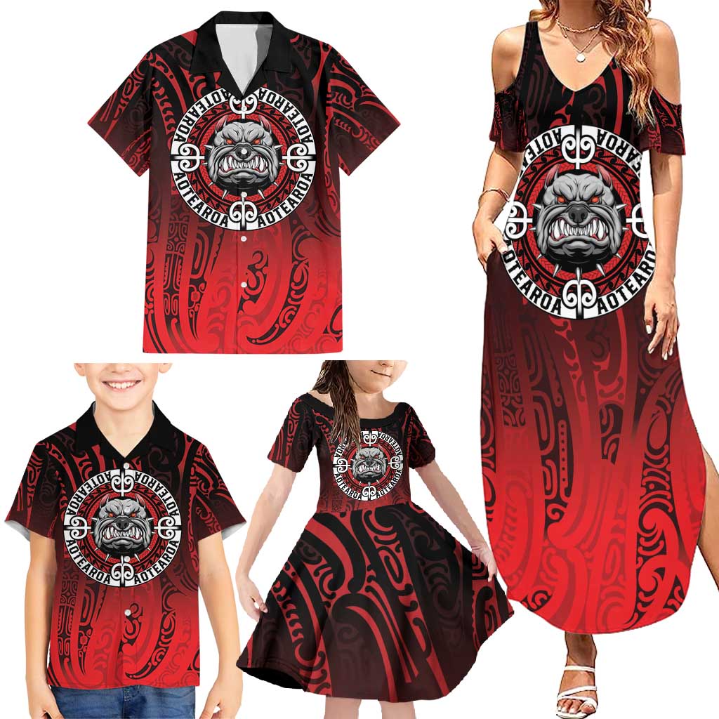 Aotearoa Bulldog Family Matching Summer Maxi Dress and Hawaiian Shirt New Zealand Kowhaiwhai Tribal