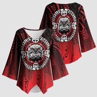 Aotearoa Bulldog Kimono Sleeve Blouse New Zealand Kowhaiwhai Tribal - Polynesian Pride