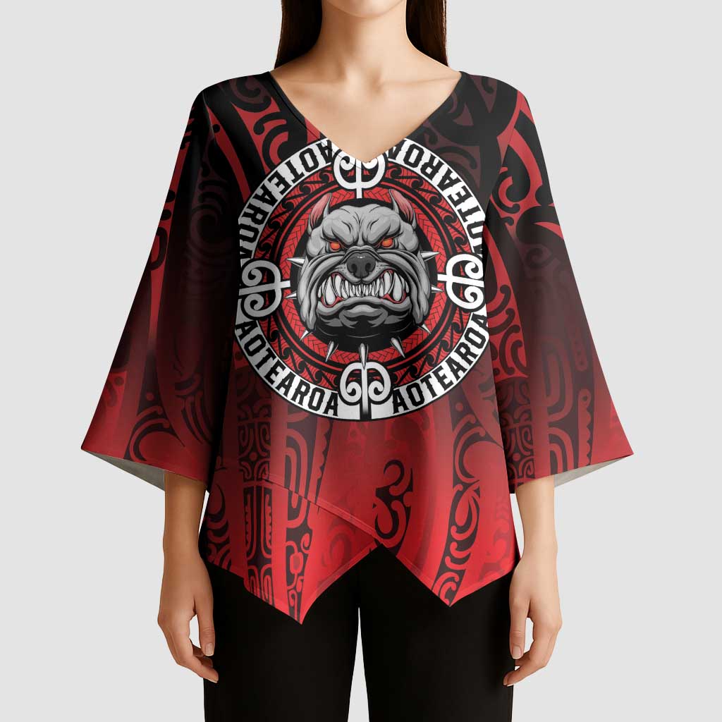 Aotearoa Bulldog Kimono Sleeve Blouse New Zealand Kowhaiwhai Tribal - Polynesian Pride