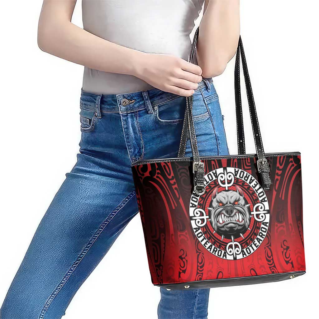 Aotearoa Bulldog Leather Tote Bag New Zealand Kowhaiwhai Tribal