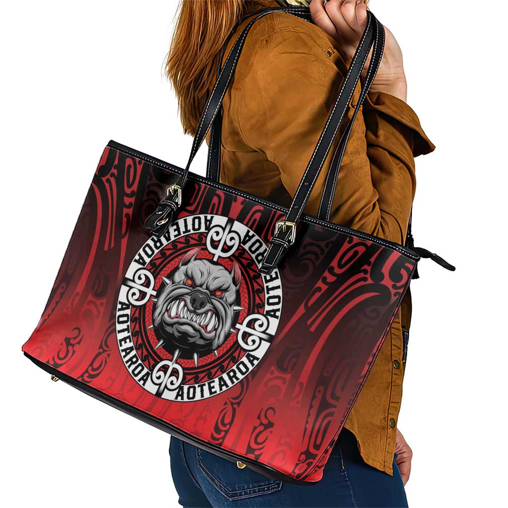 Aotearoa Bulldog Leather Tote Bag New Zealand Kowhaiwhai Tribal