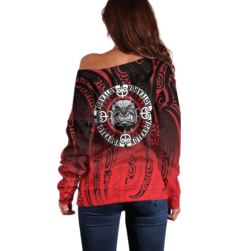 Aotearoa Bulldog Off Shoulder Sweater New Zealand Kowhaiwhai Tribal
