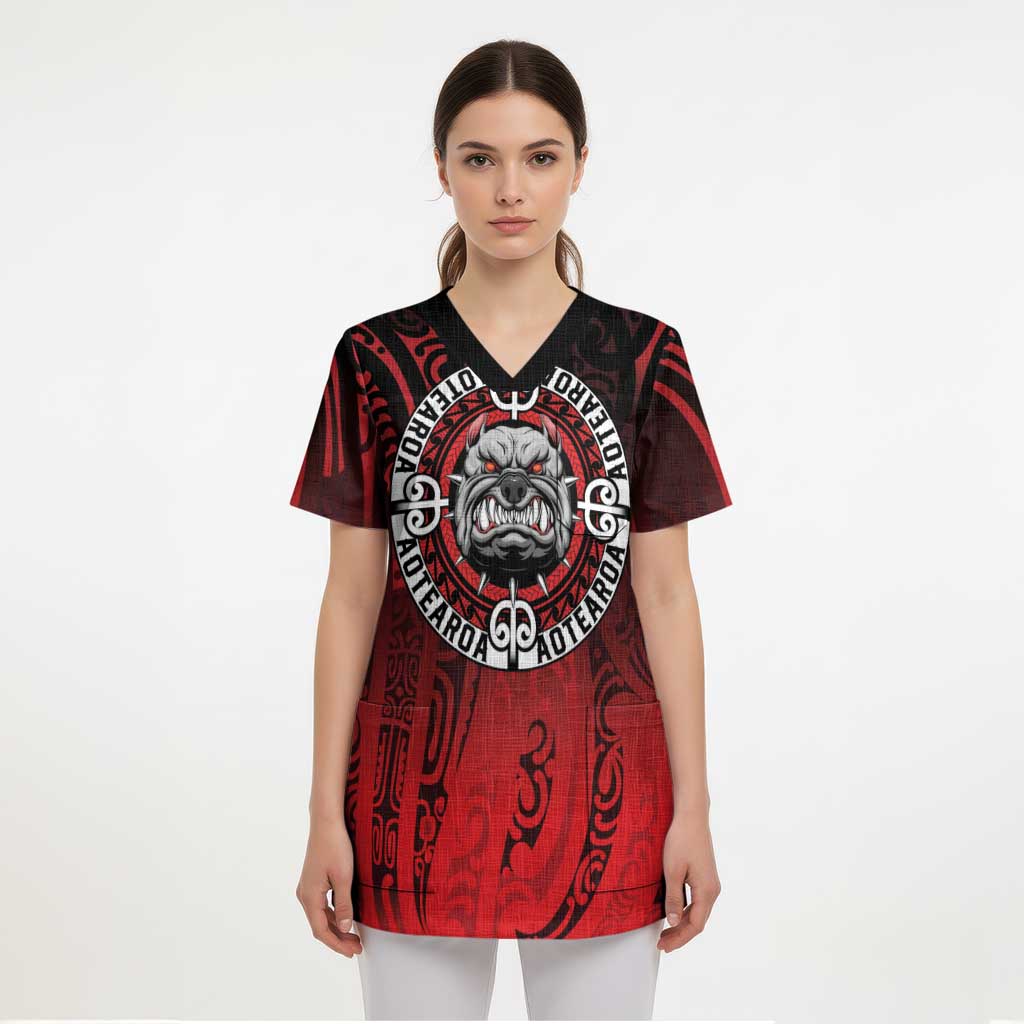 Aotearoa Bulldog Scrub Top New Zealand Kowhaiwhai Tribal - Polynesian Pride