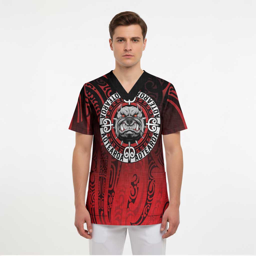Aotearoa Bulldog Scrub Top New Zealand Kowhaiwhai Tribal - Polynesian Pride