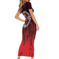 Aotearoa Bulldog Short Sleeve Bodycon Dress New Zealand Kowhaiwhai Tribal