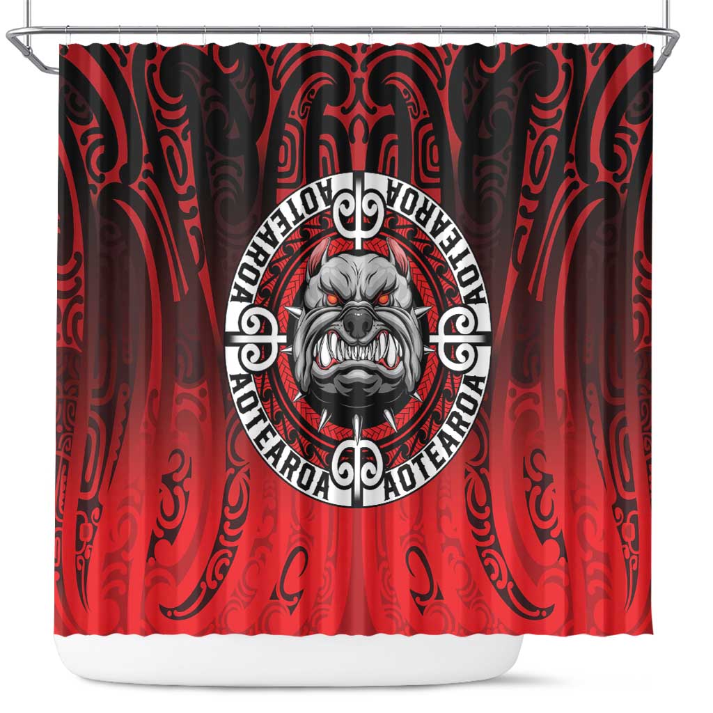 Aotearoa Bulldog Shower Curtain New Zealand Kowhaiwhai Tribal