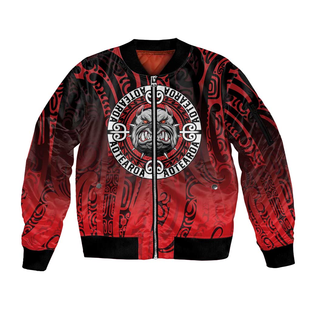 Aotearoa Bulldog Sleeve Zip Bomber Jacket New Zealand Kowhaiwhai Tribal