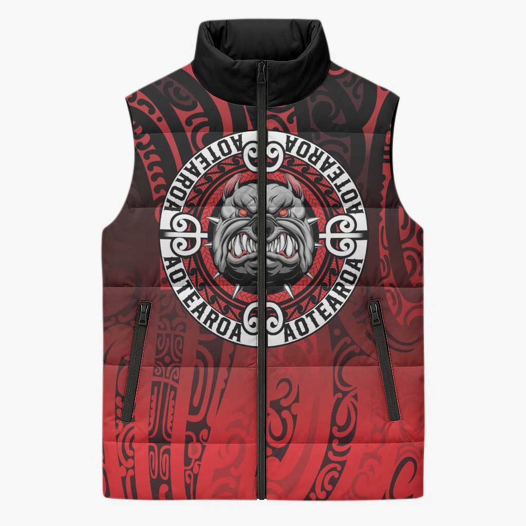 Aotearoa Bulldog Sleeveless Puffer Jacket New Zealand Kowhaiwhai Tribal - Polynesian Pride